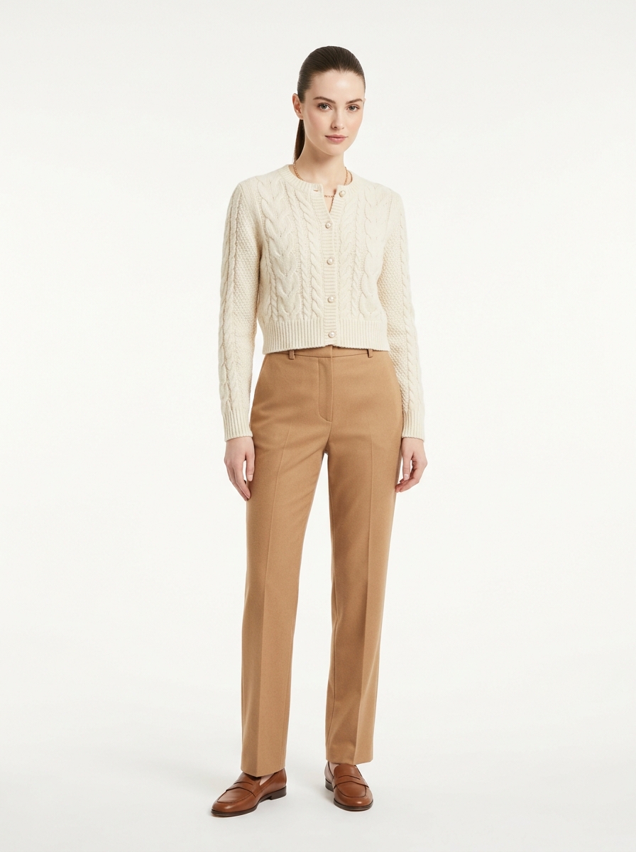 Cropped Cream Cable-Knit Pearl Cardigan