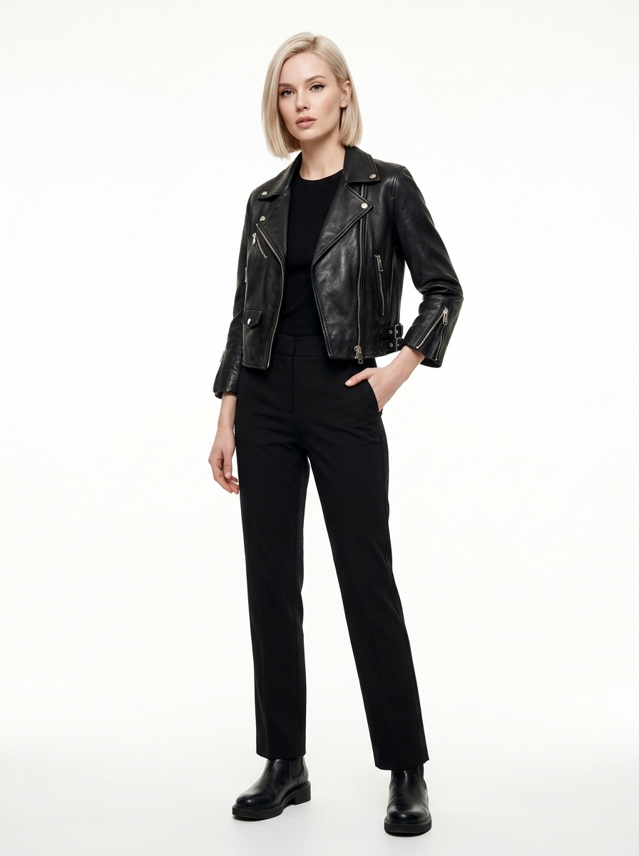 Modern Cropped Leather Biker Jacket