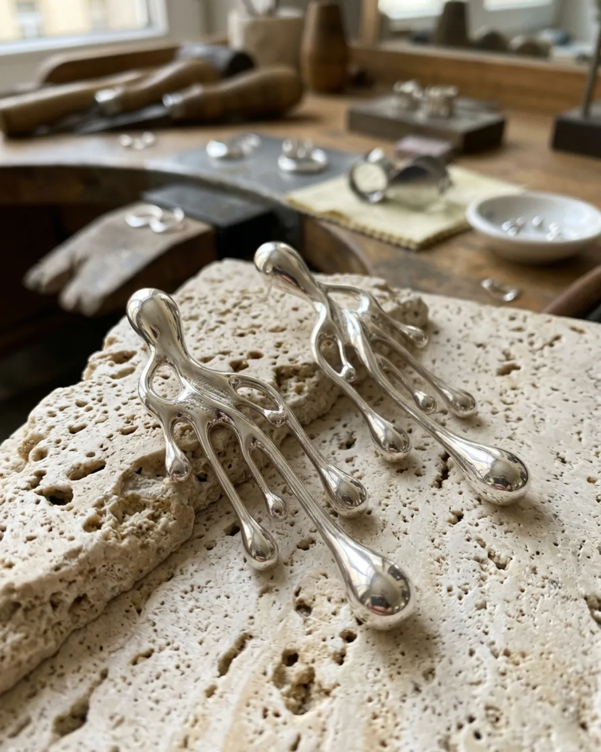 SCULPTED LIQUID SILVER PENDANT