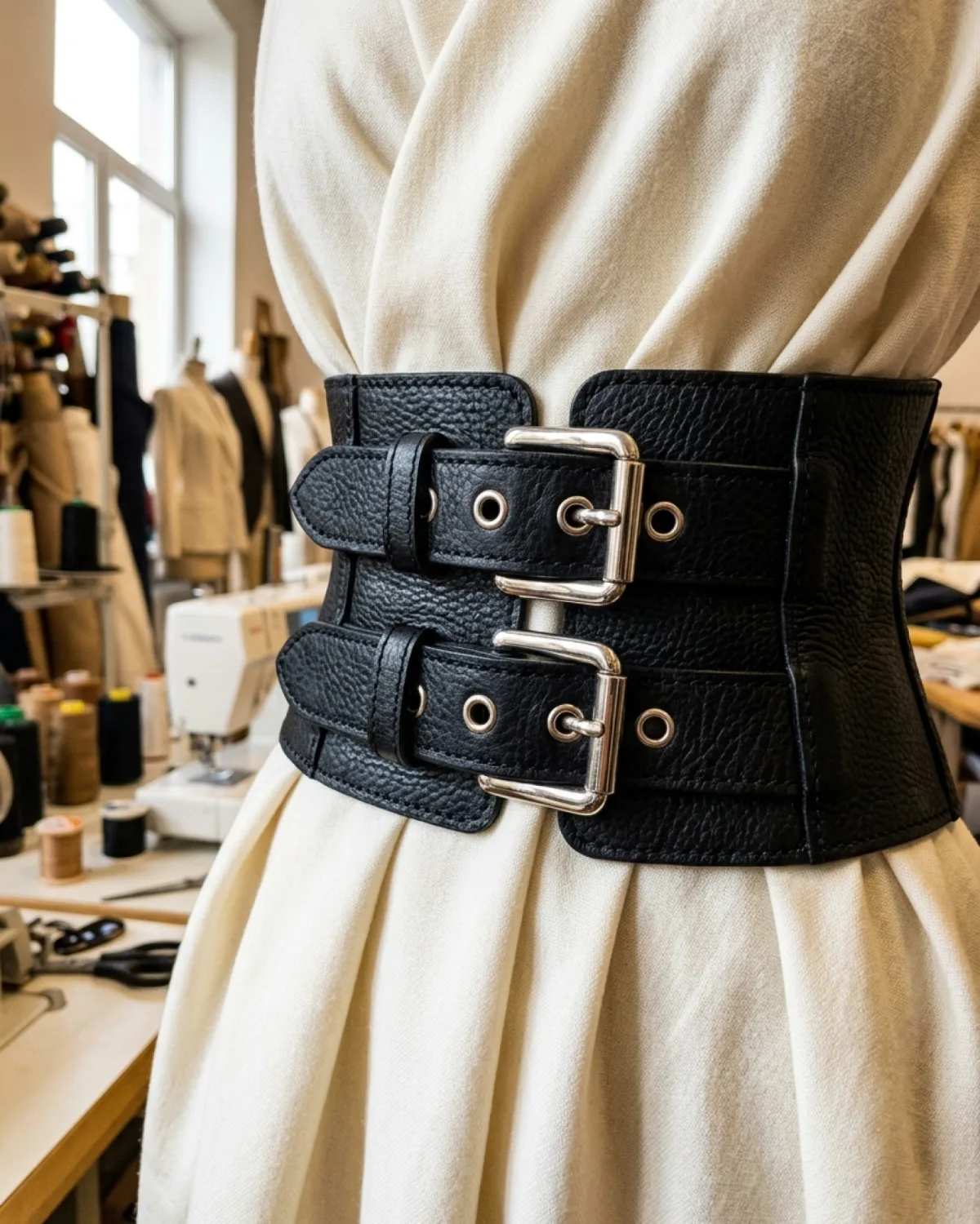 Corset Double-Buckle Leather Belt (alternate view)