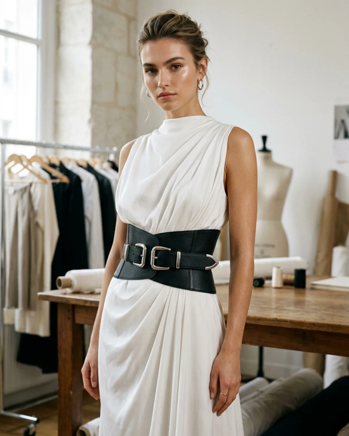 Corset Double-Buckle Leather Belt