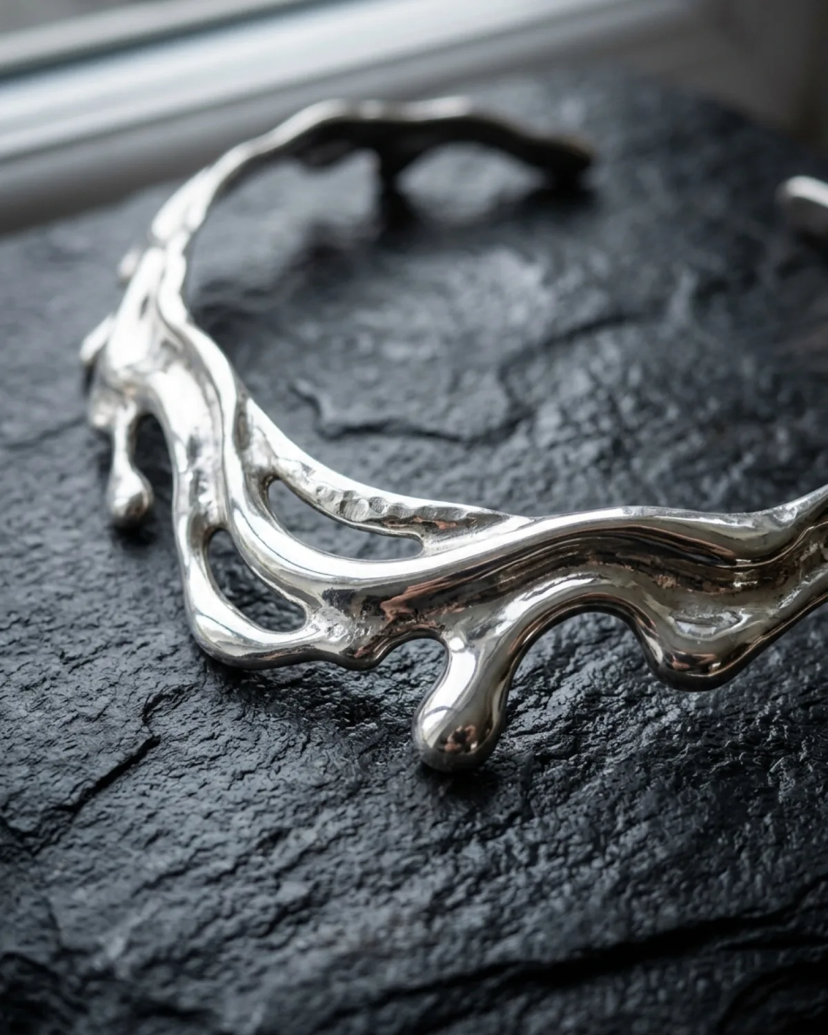 Liquid Silver Molten Sculptural Choker (alternate view)