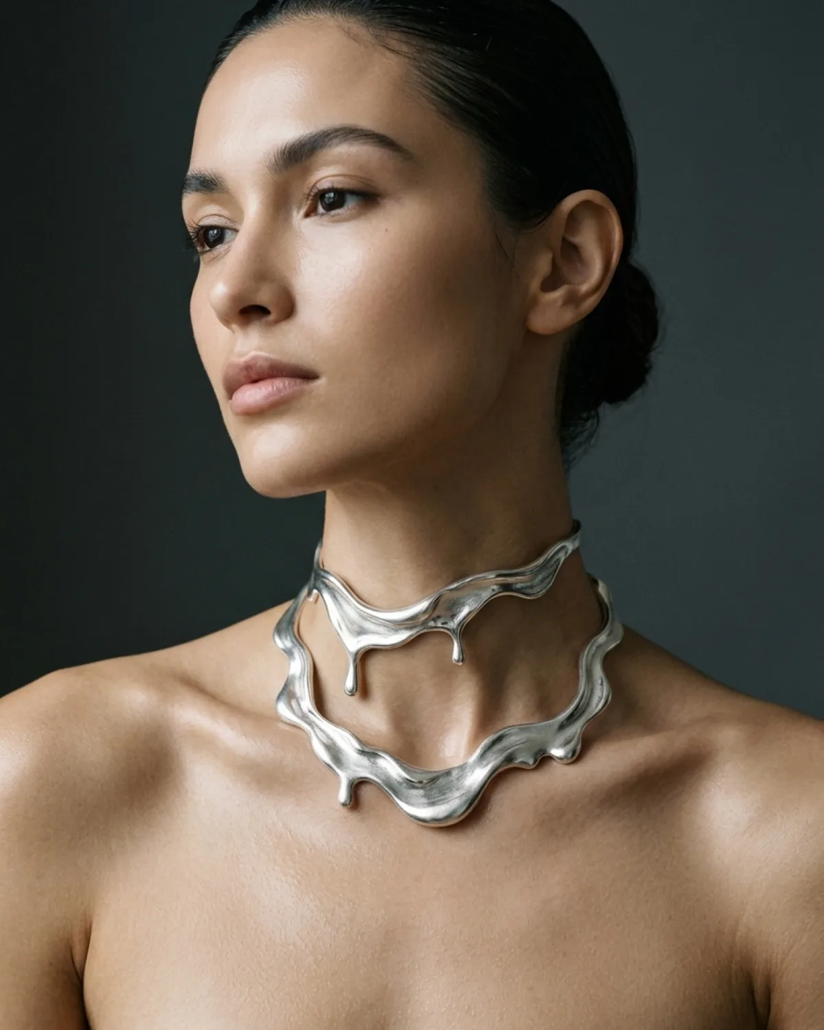 Liquid Silver Molten Sculptural Choker