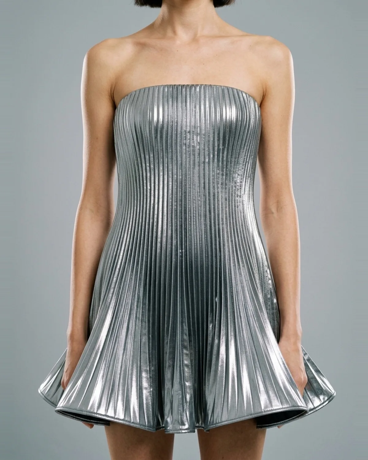 Liquid Silver Metallic Pleated Dress (alternate view)